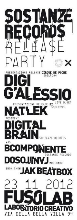 SOSTANZE RECORDS RELEASE PARTY - Digi G'Alessio - 23 Novembre